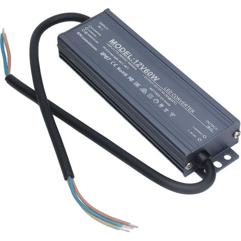 12V 60W IP67 wasserdichtes LED-Netzteil, 5A AC170-265V Konstantspannungs-Treibertransformator, Konverter für LED-Streifen und Strahler, für den Innen- und Außenbereich. (1/5)