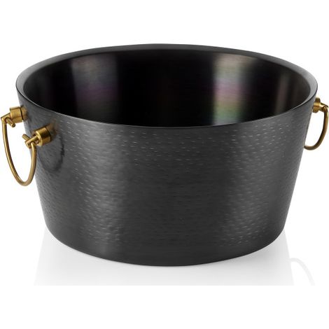 Seau à champagne avec poignées laiton Ø 34 cm H 17 cm noir double paroi surface martelée - Was Germany (1/2)