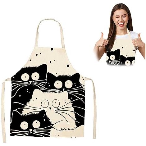 CCYKXA 55 x 68 cm Women's Linen Kitchen Apron, Animated Personalized Apron for Home Kitchens, Cafes, Outdoor Barbecues, and Restaurants (1/5)