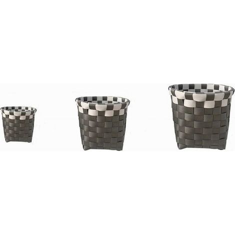 Trade Shop - Set 3 Cestas Porta Baño Redondas Tela Organizador Gris Blanco 59075 - (1/4)