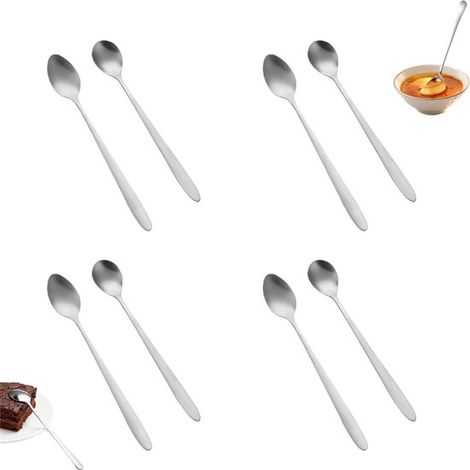 piezas, Agitador de miel, Plateado, Cuchara de té de mango largo, Cuchara de café de acero inoxidable, Agitador de café de acero inoxidable (1/5)