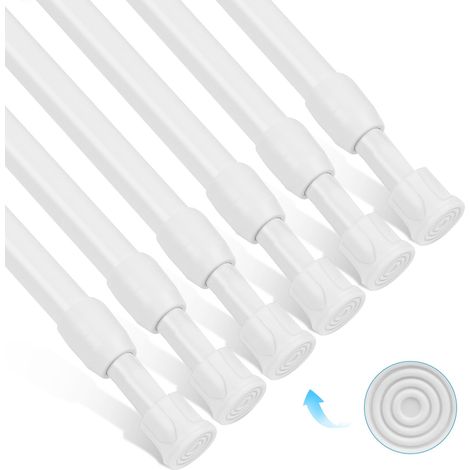 Tringle Rideau Extensible, 6 Pièces Tringle à Rideau Flexible et Réglable, S'étend et Se Rétracte Sans Perçage, pour Les Fenêtres, Armoires, Penderies, Douches, Blanc, 18-27cm (1/5)