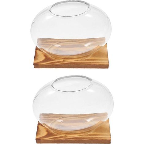 Station de propagation de plantes en vase de verre avec base en bois, compatible avec la décoration intérieure (2 pièces) (1/5)