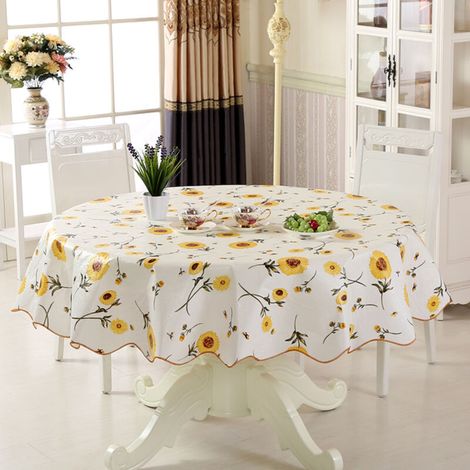 Tovaglia rotonda in vinile impermeabile e lavabile Ruibeauty per cucina e sala da pranzo (Girasole, 183 cm) (1/4)