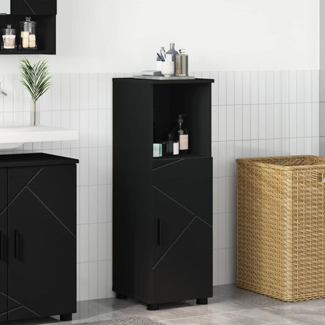 Meuble de salle de bain autoportant noir en bois d’ingénierie et métal 30 x 35 x 95 cm - PANGIVO (1/5)