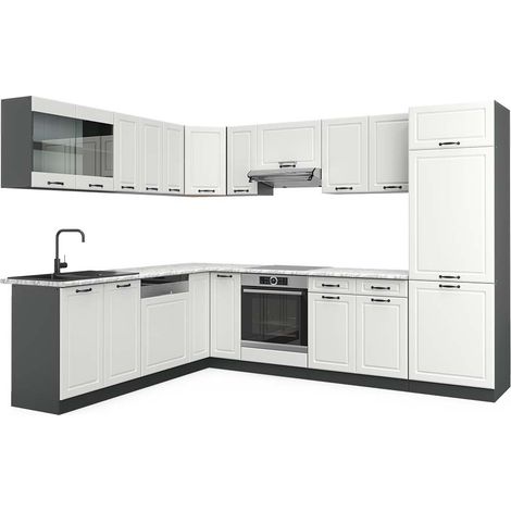 Cuisine en angle R-Line, Blanc cottage/anthracite, 227 x 287 cm , PT Marbre, Vicco