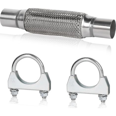 Tuyau d'échappement Flexible de 45 mm, Raccord de Tuyau en Acier Inoxydable 200mm x 300 mm avec 2 Colliers de Serrage, Pièces de Montage pour Echappement Voiture (1/5)