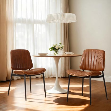 Lot de 2 chaises de salle à manger en cuir PU marron, sans accoudoirs, pieds métal (1/5)