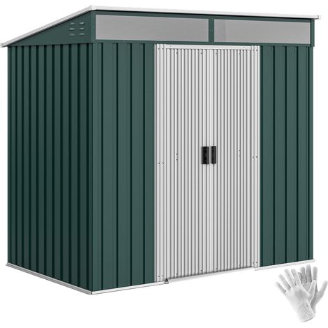 6.5 x 4FT Galvanised Metal Shed with Foundation Kit, Lockable Tool Garden Shed with Double Sliding Doors, Vents, Green