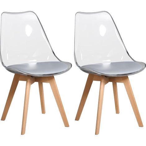 2 Chaises Tulipes Salle à Manger Scandinaves Bm Home Salle de Bureau, Pieds en Bois de Hêtre Massif, Transparente, assise Grise (1/5)