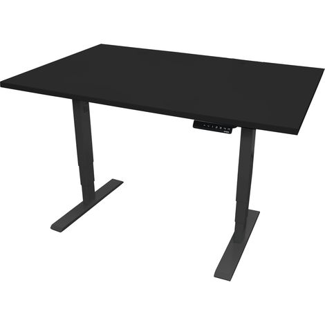 STIER Elektrisch höhenverstellbarer Schreibtisch THA, 140x80cm, schwarz/schwarz, Höhe 560-1210mm, melaminbeschichtete Platte (1/5)