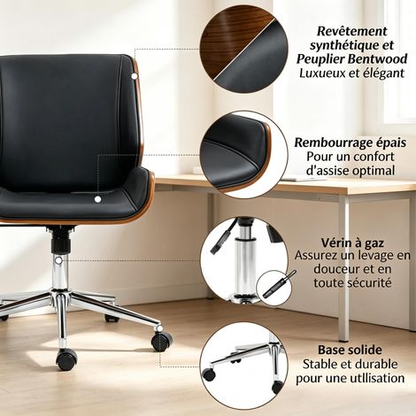 Fauteuil de bureau ergonomique pivotant hauteur ajustable, assise confortable, chaise compacte pour petit espace (1/4)