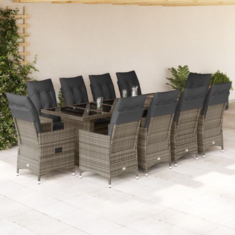 11-tlg. Garten-Bistro-Set mit Kissen Grau Poly Rattan (1/5)