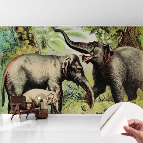 Fotomurale adesivo stickers - murali decorativo - soggiorno moderno - effetto realistico - Elefanti in famiglia 416x254 cm (1/5)