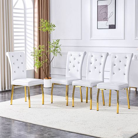Lot de 2 chaises similicuir alligator boucles cristal pieds dorés élégantes salle à manger (1/5)