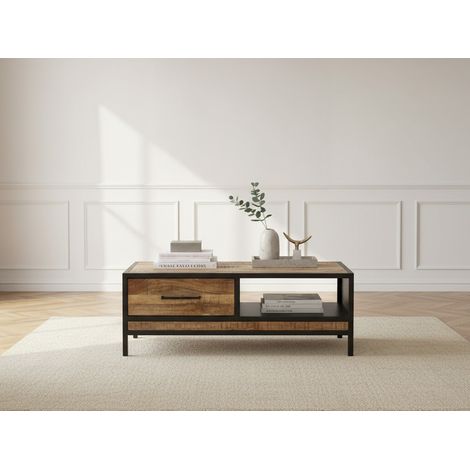 BOBOCHIC - Table basse 1 tiroir BEAUBOURG bois massif de manguier (1/5)