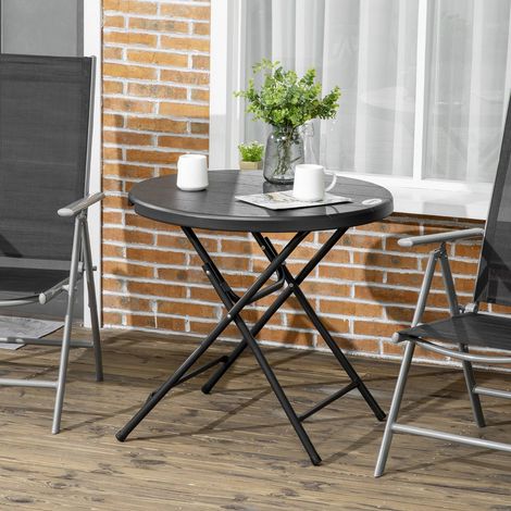 Table ronde ø80 cm pliante en résine aspect bois, gris foncé, idéale balcon terrasse 4p (1/5)