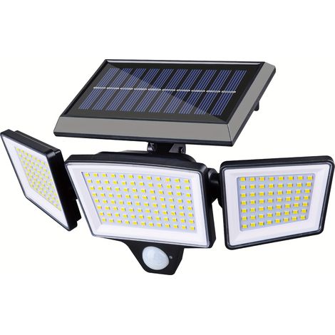 Lampe solaire d'extérieur, 208 LED avec détecteur de mouvement, IP44, applique murale détachable à 3 têtes, orientable à plusieurs angles avec télécommande (1/5)