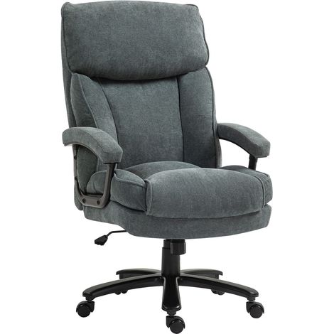 Bürostuhl, Ergonomisch Schreibtischstuhl mit Wippfunktion, Leinenoptik, Höhenverstellbar PC Stuhl mit Drehfunktion, Dicke Kissen, bis 200 kg belastbar, für Home-Office, Grau