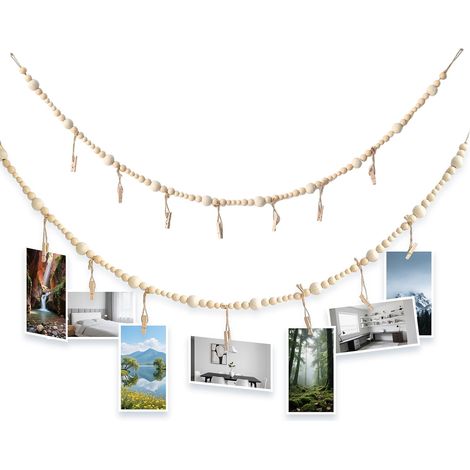 2er-Set Fotogirlanden mit Holzclips, Wanddekoration für Zuhause, zum Aufhängen von Postkarten, Fotos und Souvenirs, 120 cm