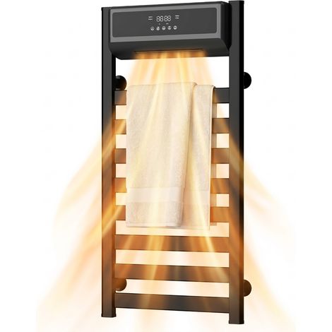 Radiateur Sèche-Serviettes Électrique avec Soufflerie 1500W - Chauffage Salle de Bain 2 en 1 - Barres Larges en Aluminium, Écran Tactile, Mode Éco, Noir Mat IP24 (1/5)