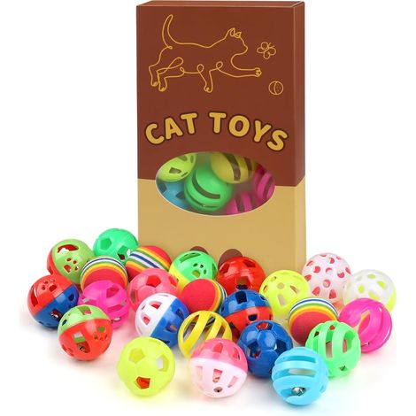 24 Pièces Jouet Balles pour Chat, Chat Jingle Balls en Plastique, Cloche Balle Jouet Balle pour Chaton Chats, Boîte Cadeau (1/5)
