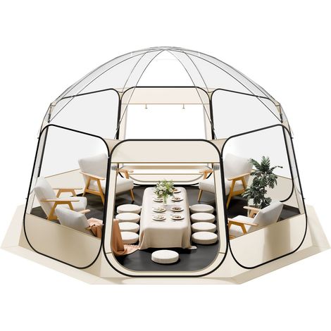 Tente Gonflable Transparente 4,58 x 4,32 m, Imperméable et Anti-UV, Abri de Camping Bulle, Dôme de Jardin Extérieur avec Fenêtres, Vue Panoramique à 540°, pour 12-15 Personnes (1/5)