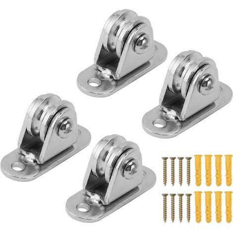 Poulie fixe murale en acier inoxydable, petite poulie silencieuse, pour outils de bricolage, rails à câble, portail coulissant (lot de 4). (1/5)