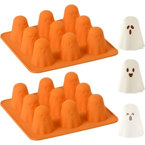 Lot de 2 moules en silicone fantôme Halloween avec de multiples expressions faciales mignonnes, moules 3D fantôme adaptés au chocolat, bonbons, savon, flan, gelée, décor de cupcake et pâtisserie DIY m (1/5)