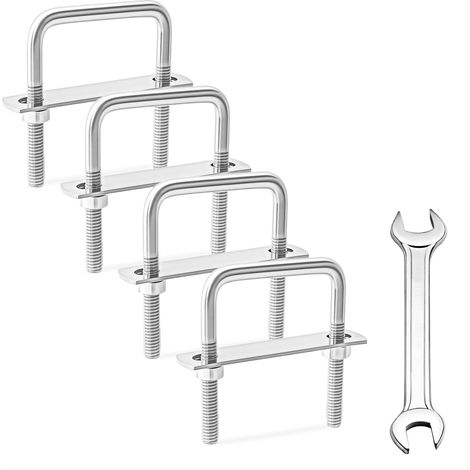 Boulons en U 4 Set M8 U-Bolts en Acier Inoxydable Boulon en Carrés avec Écrou Plaques Rondelle et Clé pour Fixation des Tuyaus de Remorquage de Réparation Voiture (M8 40x65mm) (1/5)