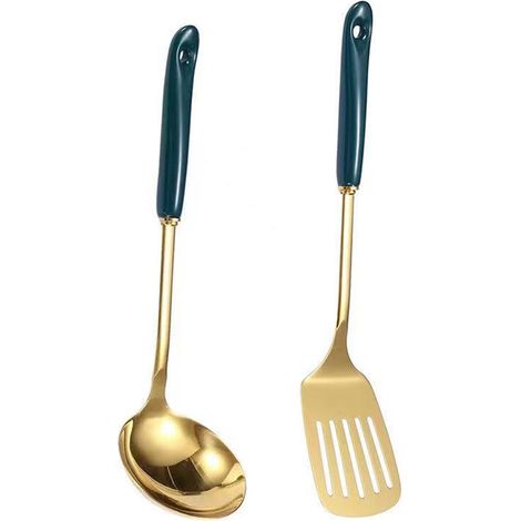 Cuillère À Soupe - Couteau À Légumes - En Acier Inoxydable Doré - Poignée En Céramique Antibrûlure - Lot De 2 Pièces (1/5)
