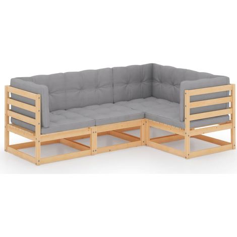 Mobili da giardino mobili da esterno Set di mobili da 4 pezzi con cuscini in legno di pino massiccio 020016114