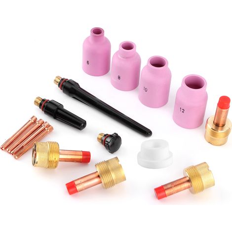Jeu de 16 pièces Buse céramique et Lentille à gaz pour Torche TIG 17/18/26, Consommables de Soudure, Accessoires Chalumeau, Compatible Poste à Souder (1/5)