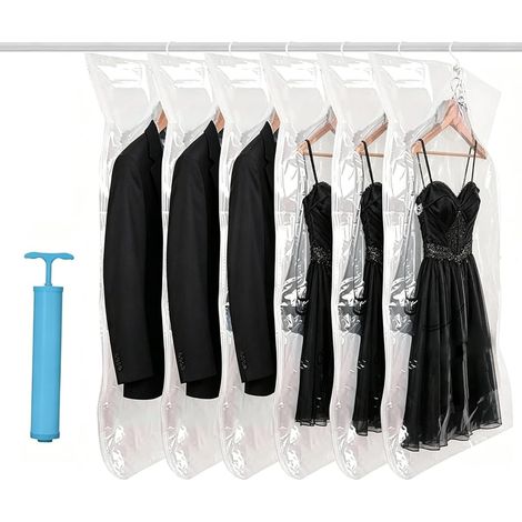 6er-Pack Hänge-Vakuumbeutel für Kleidung, 110 x 70 cm, Vakuumbeutel mit Handpumpe und Haken, Schutz vor Staub und Feuchtigkeit, platzsparend, Kleiderschrank-Organizer für Kleidung, Anzüge, Mäntel, Jac (1/5)