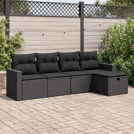 vidaXL Salon de jardin 5 pcs avec coussins noir résine tressée (1/5)