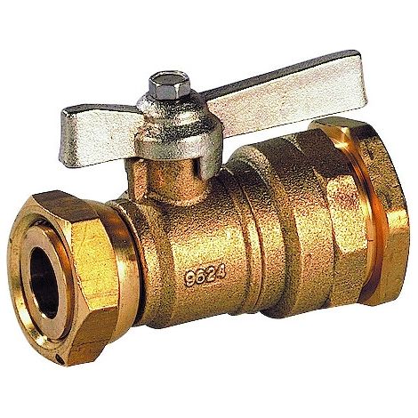 Vanne laiton à boisseau sphérique à écrou tournant 654 manette papillon laiton - Avec écrou prisonnier : Oui - Avec purge : Non - diamètre de raccordement : 3/4"-32mm - SFERACO (1/4)