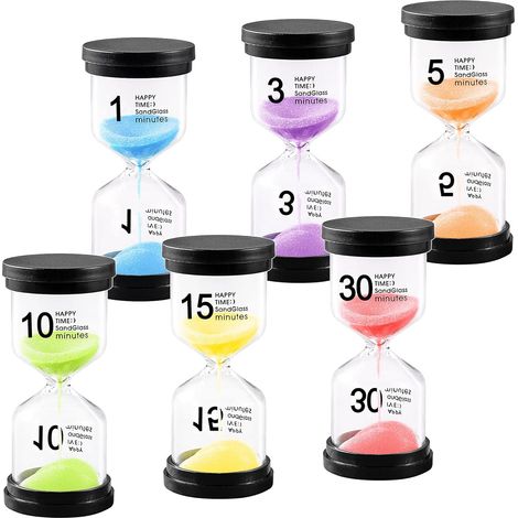 Sablier coloré (6 couleurs), minuterie décorative en verre, idéal pour le bureau ou les bureaux. Durée : 1 min / 3 min / 5 min / 10 min / 15 min / 30 min.