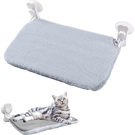 Hamac Chat Fenetre Hamac pour Chat Fenetre Pliable Démontable avec Ventouse pour Surfaces Lisses,Tissu Double Face en Maille/Peluche,Facile à Nettoyer,Gris 30×45cm