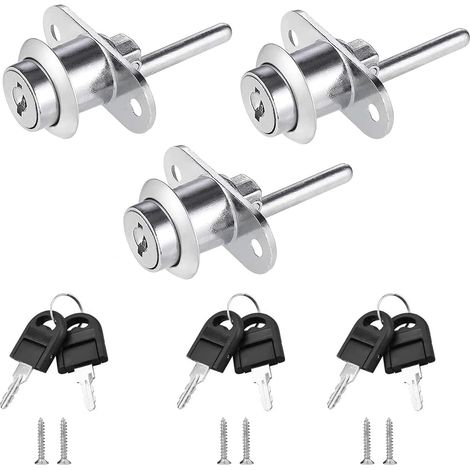 3 pezzi Serratura per cassetti con chiave per mobili, serratura a pistone per schedari, vetrine, diametro 16 mm (argento)