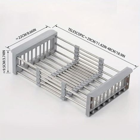 Égouttoir d'évier extensible, bonde télescopique pour linge - gris grand (1/5)