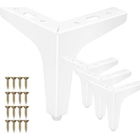 Lot de 4 pieds de meubles en métal blanc - Hauteur : 10 cm - Design triangle diamant - Pour armoire, canapé et étagère - Pieds stables avec vis - Montage facile (1/3)