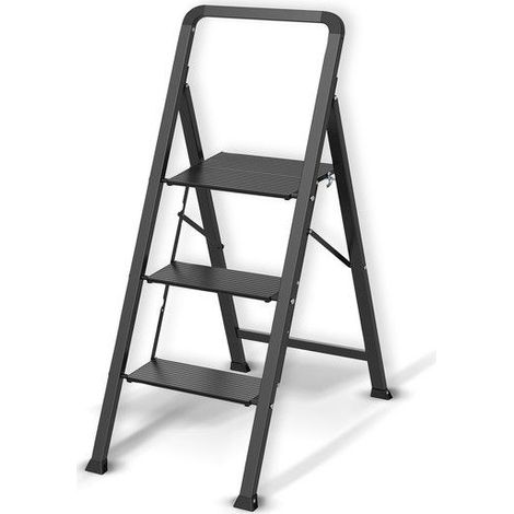 MSV – Escalier droit 3 marches pliant en acier – Charge max 150kg – Dimensions 62x42,5x108cm – Marches antidérapantes pour sécurité (1/5)