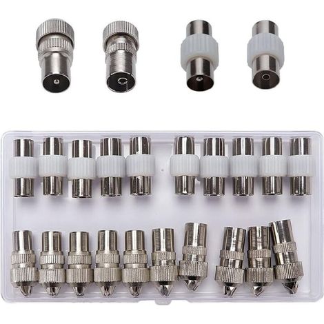 Antennenanschluss-Sets, 5 × Buchse und 5 × Stecker Koaxial TV-Antennenkabel-Stecker-Adapter, RF TV-Kabel Antennenanschluss-Stecker, Koaxial-Kupplung, Silber (1/5)