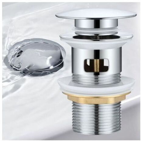 Bonde Lavabo pour Vasque avec Trop Plein, Vidage Clapet Poussoir Pour Lavabo en Laiton, Chromé.-