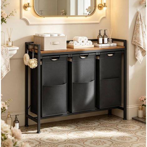 Mueble de almacenaje para ropa, 3 cestas extraíbles, 96 x 30 x 71 cm, negro y marrón DESVIAE (1/5)