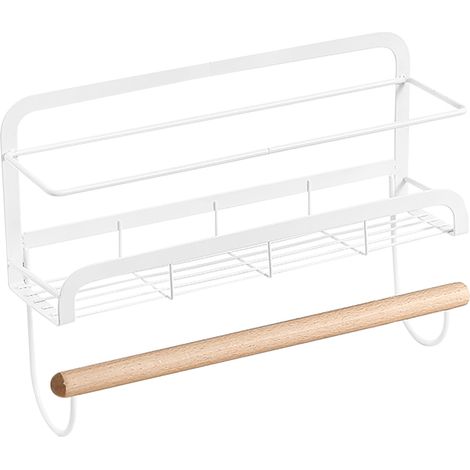 Rack De Rangement Mural - Support Magnetique Pour Rouleaux De Papier Cuisine - Porte-Condiments - Fer Noir Mat - 10 kg - Pour Refrigerateur Lave-Linge Armoire (1/4)