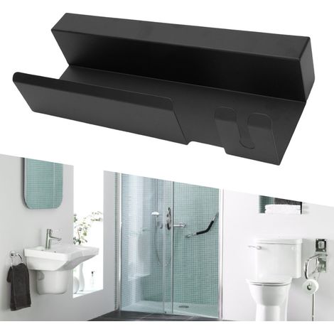 Wandmontierter Werkzeughalter für Haartrockner und Zubehör, schwarzes Aluminium, mit schraubenloser Montage (1/5)