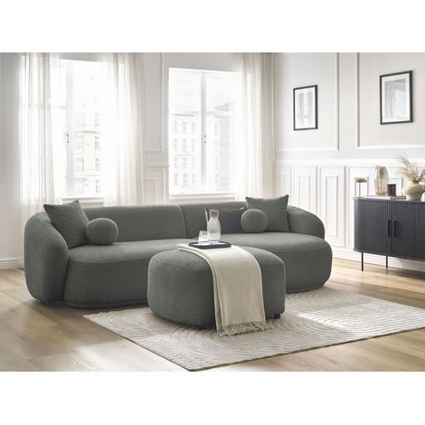 BOBOCHIC - Canapé d'angle fixe ASHLEY avec pouf Angle droit Gris foncé (1/5)