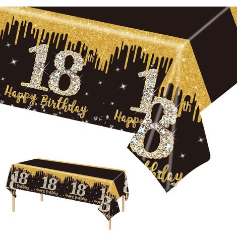 Tischdecke 18. Geburtstag Schwarz Gold 137x274 cm Einweg Kunststoff Party Deko