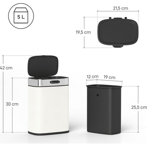 Poubelle 5 L sur pied ou murale, acier inoxydable, blanc crème, compacte pour cuisine ou salle de bain, fixation murale incluse, résistante et élégante (1/5)